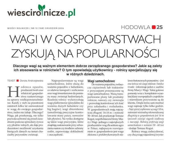 Wieści rolnicze - WAGI W GOSPODARSTWACH